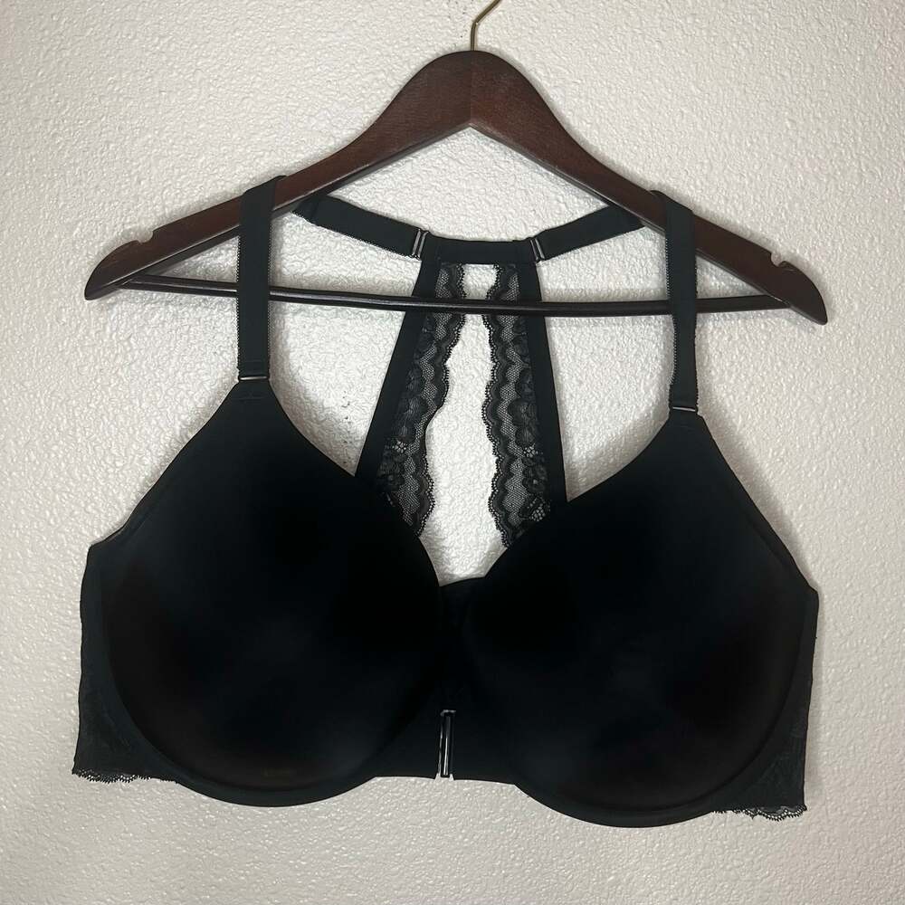 Torrid Curve Push Up Plunge Front Clasp Racerback Lace Bra in Black 48DDD